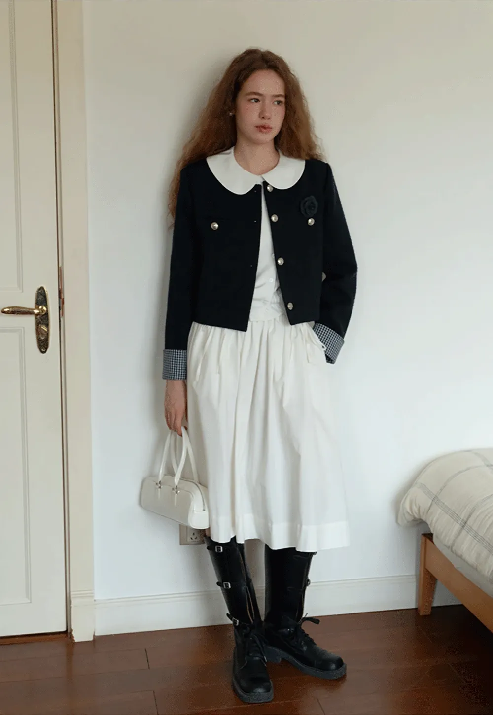 High Waist A Line White Skirt