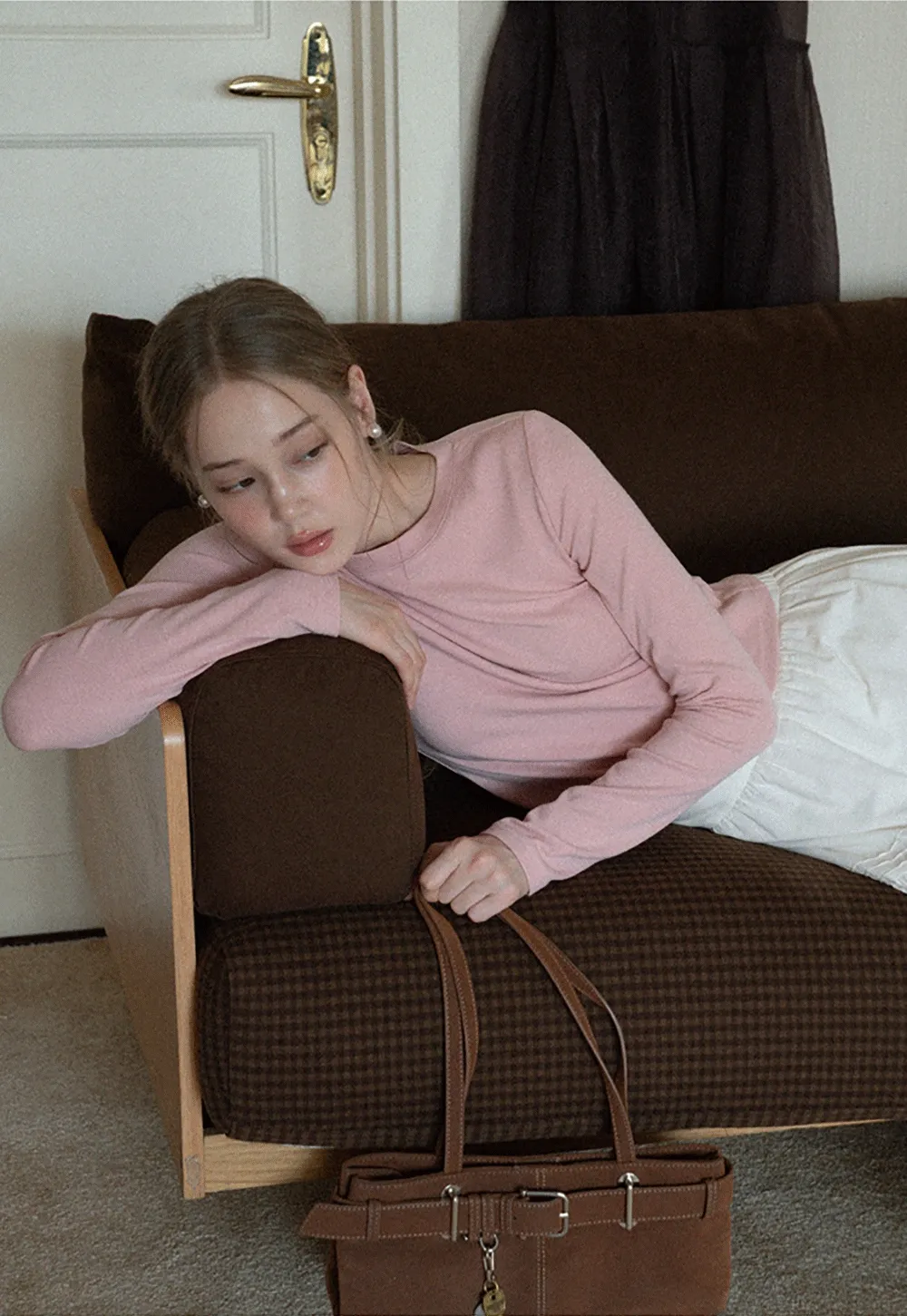 Womens Pink Fitted Long Sleeve Tee