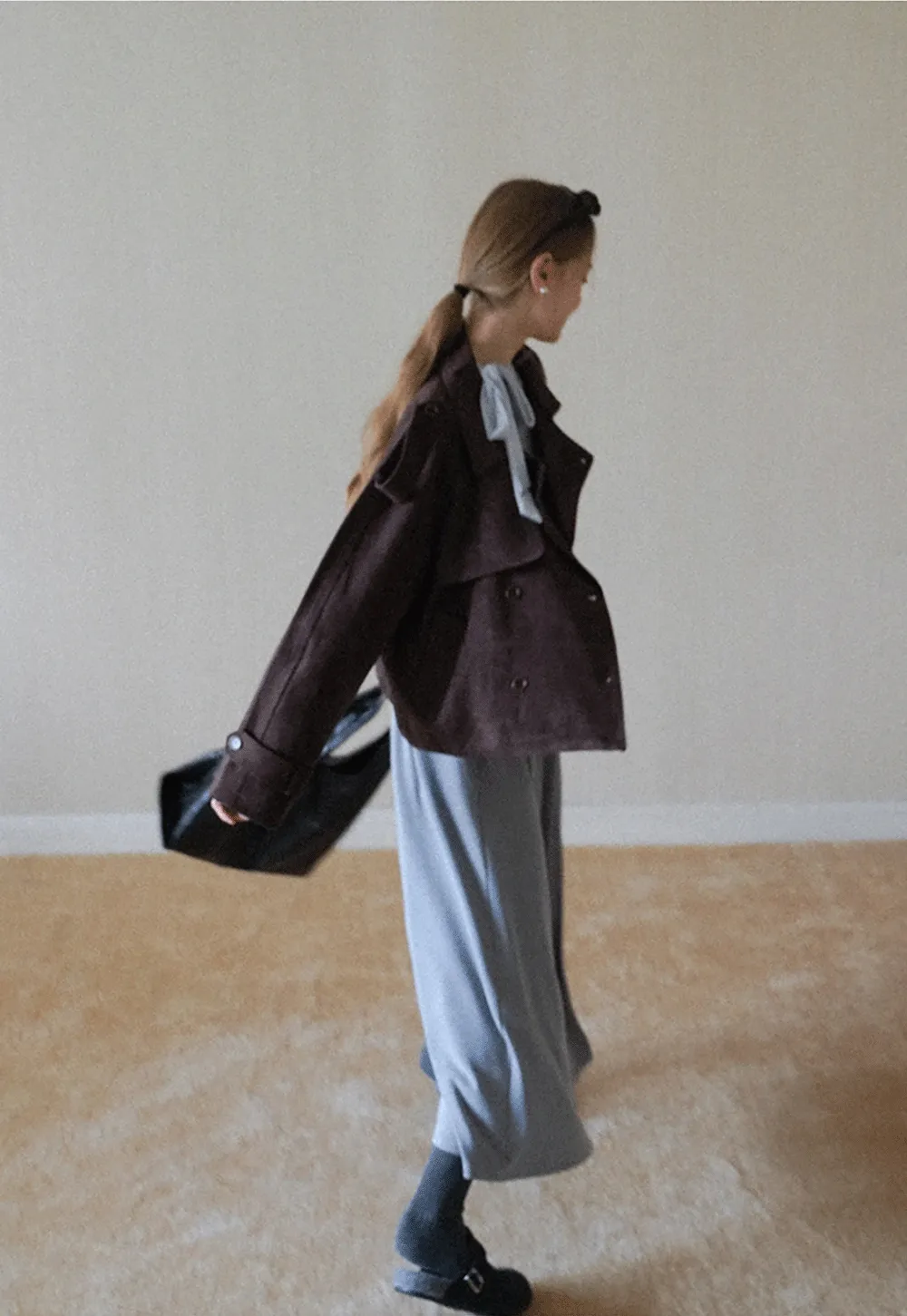 elegant grey long sleeve casual a-line dress