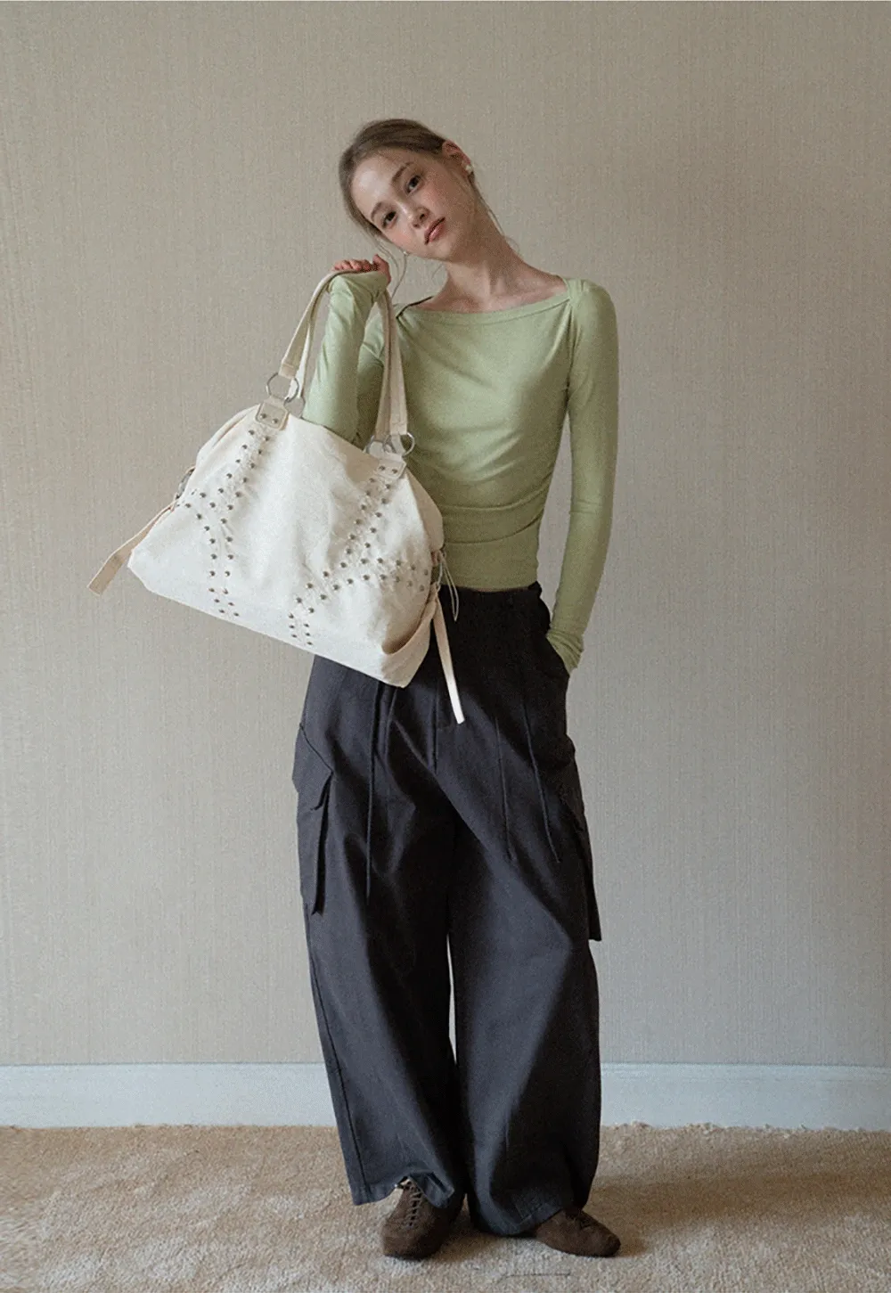 Women Boat Neck Ruched Long Sleeve T-Shirts