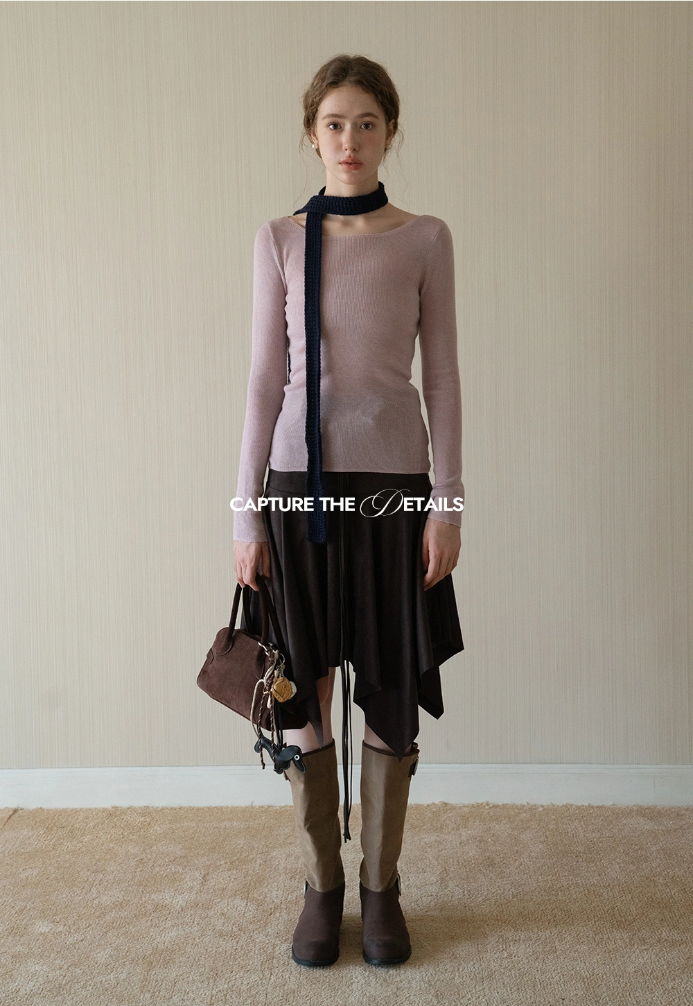 Womens Long Sleeve Knit Shirt with Tie Detail