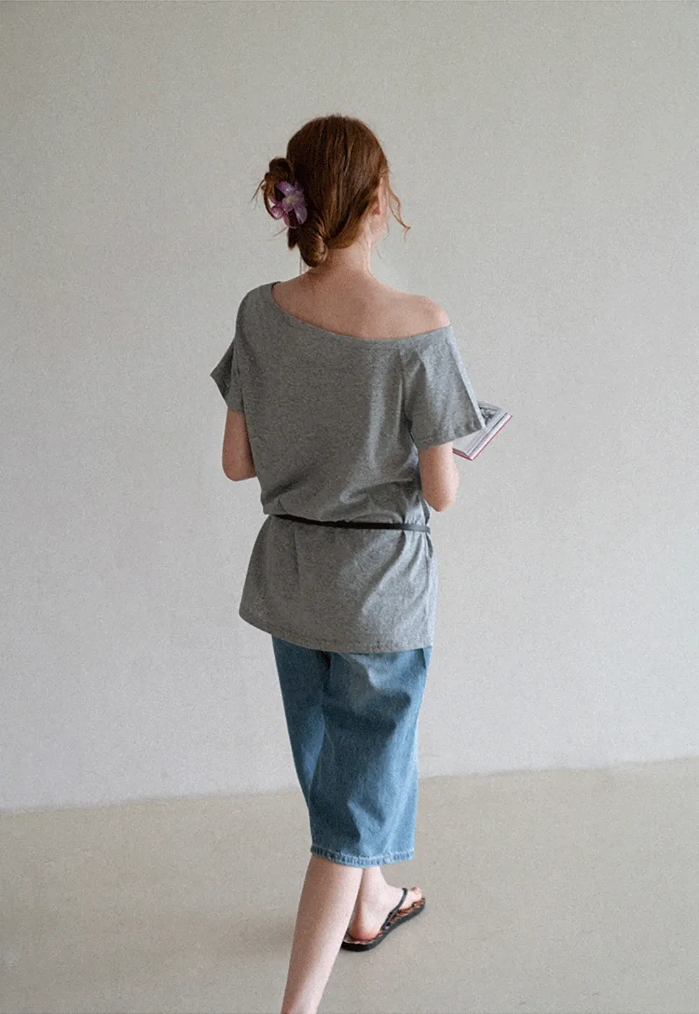 Off Shoulder Tee with Belt and Sequins