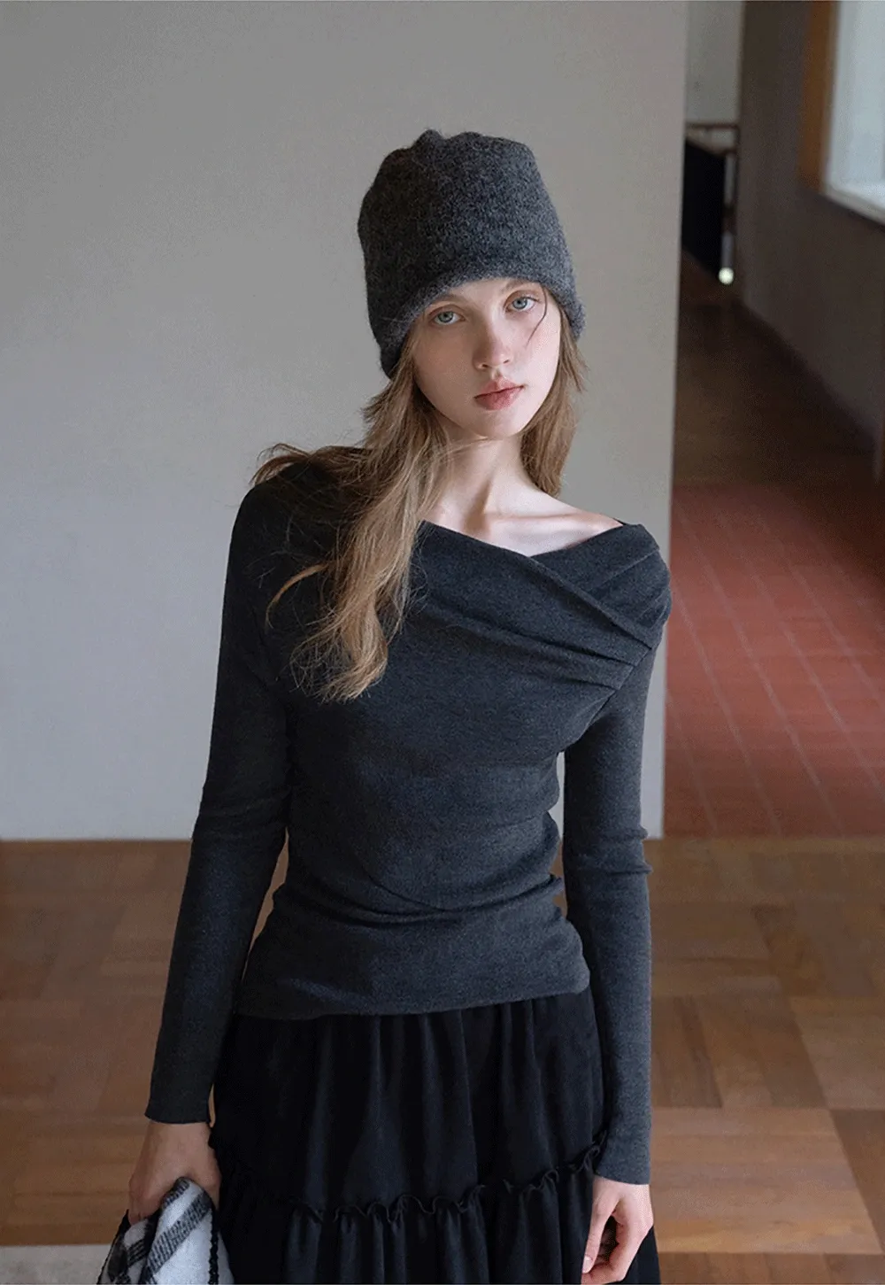 Womens Asymmetrical Draped Knit Top