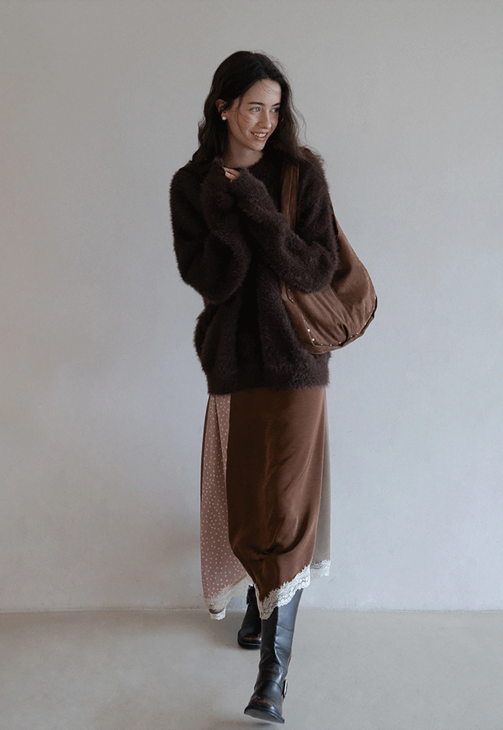 Womens Fluffy Long Sleeve Sweater