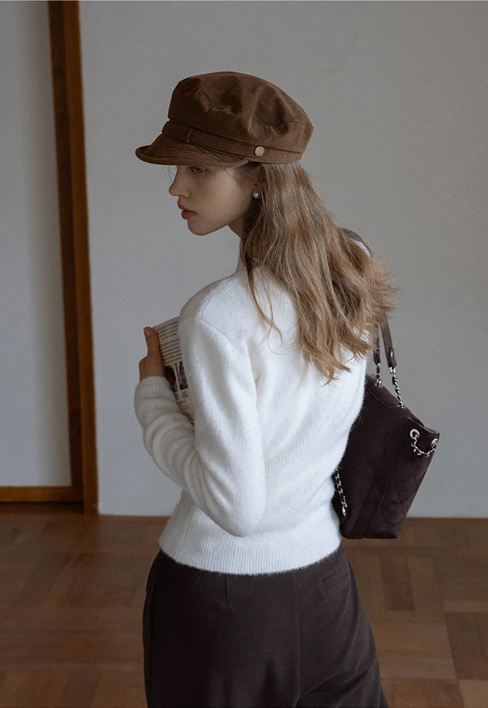 Womens White V-Neck Cardigan