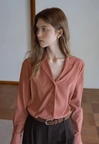 Womens Classic Lapel Collar Long Sleeve Blouse