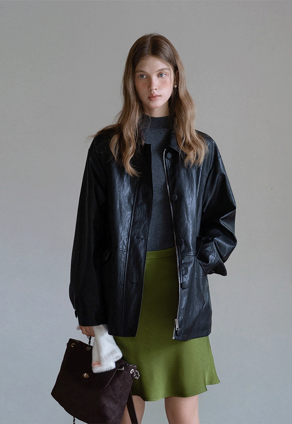 Womens Black Faux Leather Jacke