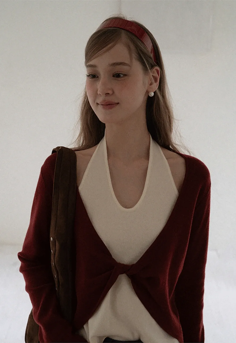 Women Casual Long Sleeve Halter Top with Twist Front Design