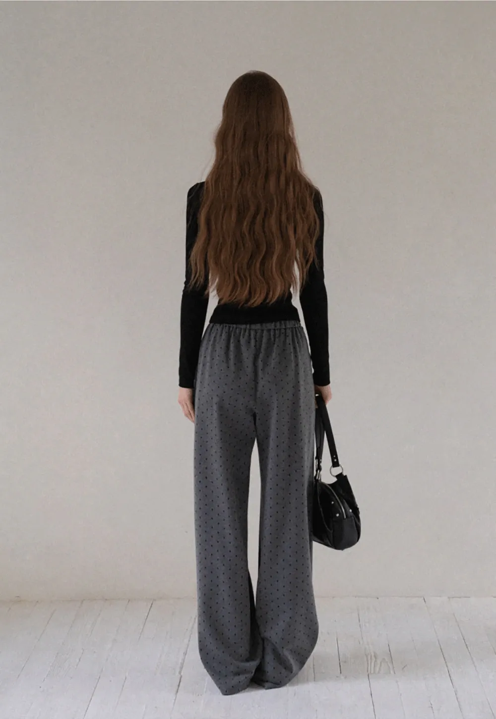 Women High Waist Wide Leg Pants Loose Fit Polka Dot Trousers