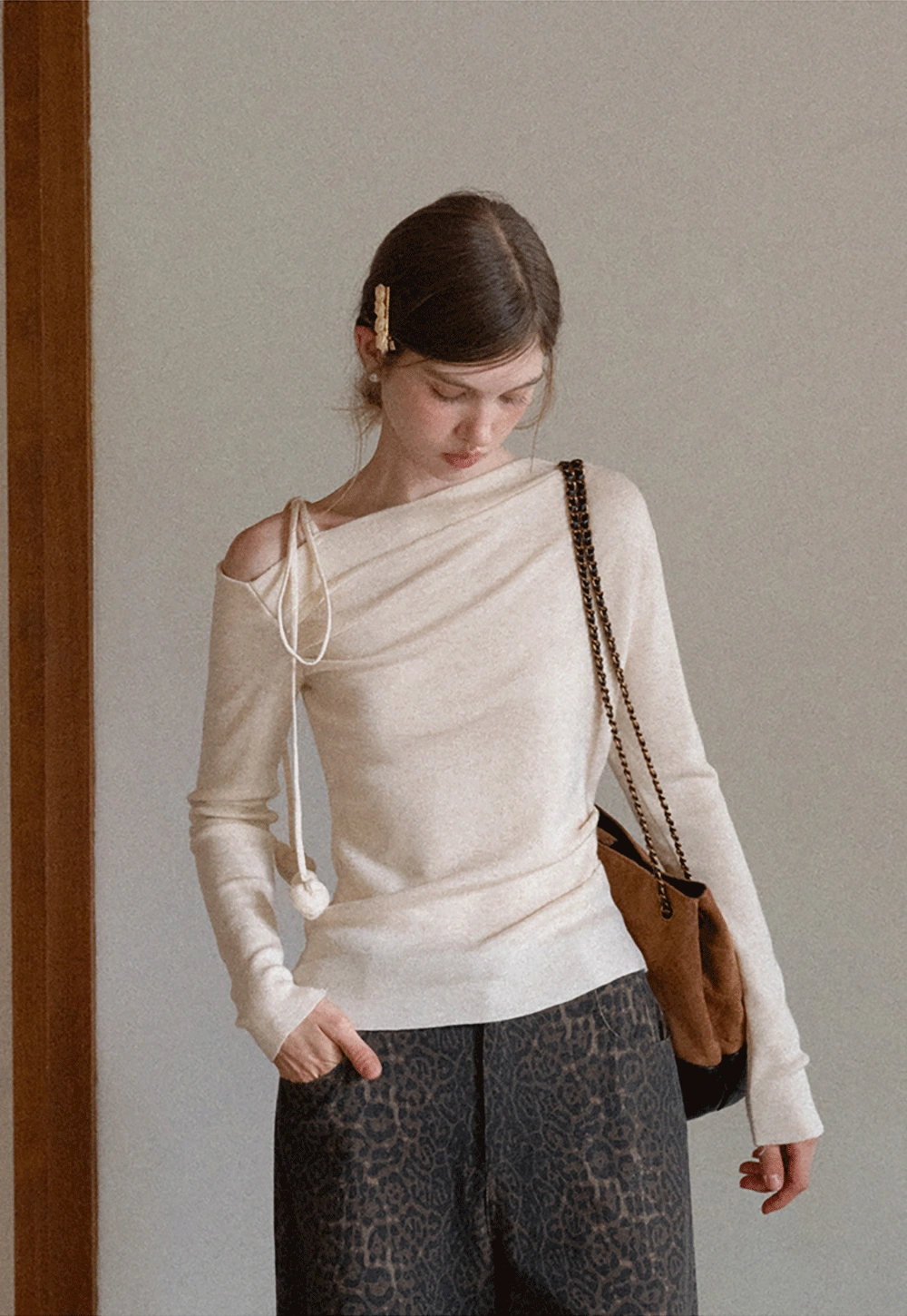 Womens Asymmetric Shoulder Long Sleeve Top