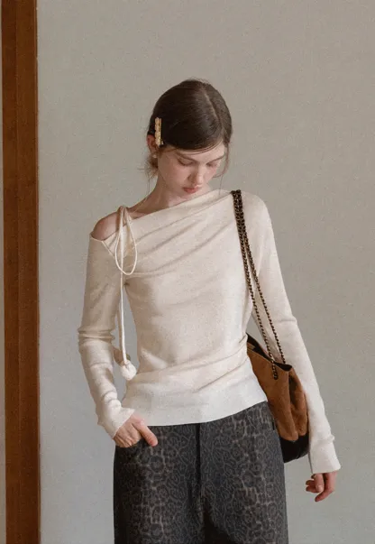 Womens Asymmetric Shoulder Long Sleeve Top