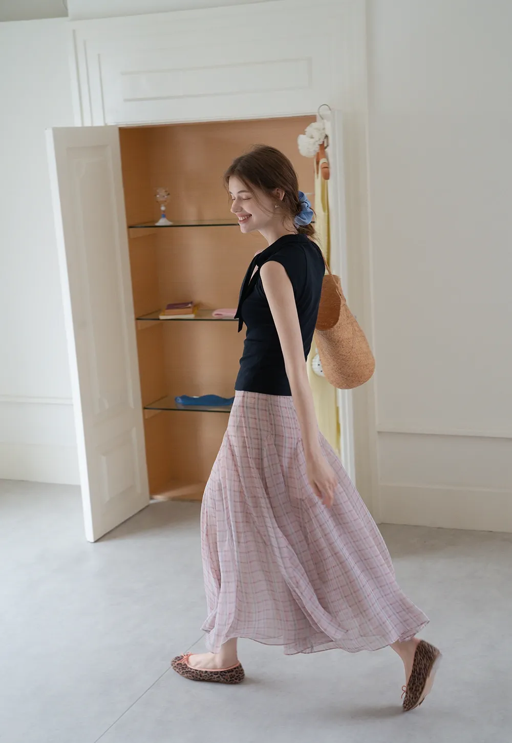 Women’s Plaid Chiffon Summer Midi Skirt