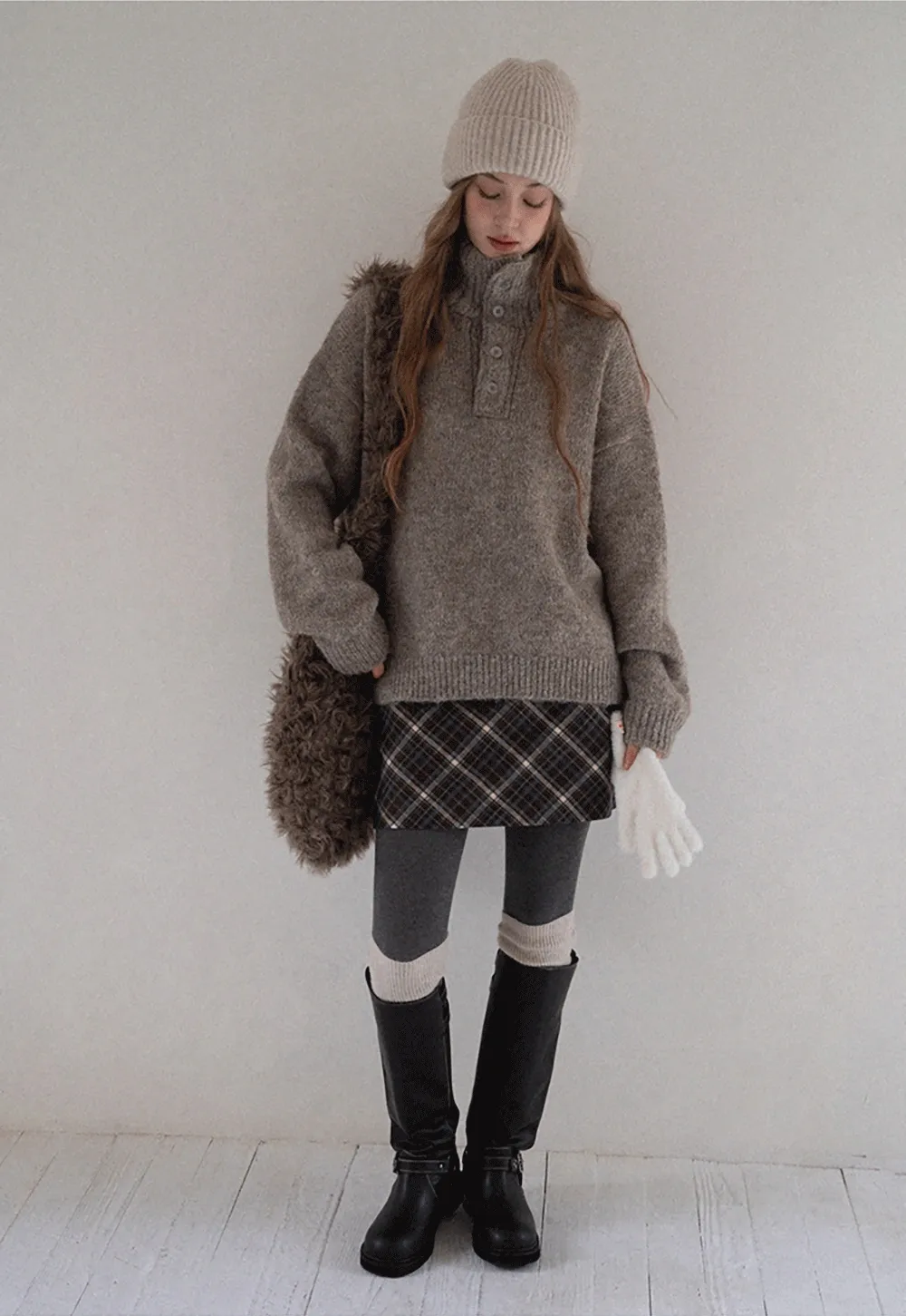 Women Vintage Check Short Skirt