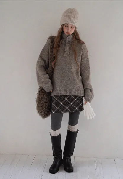 Women Vintage Check Short Skirt