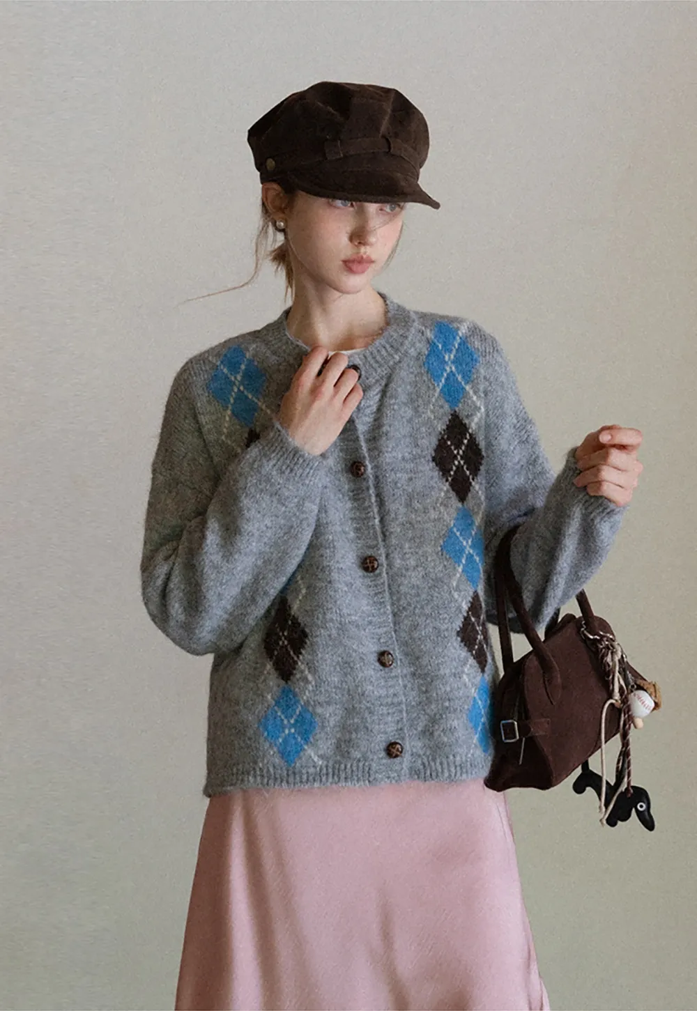 Argyle Knit Cardigan