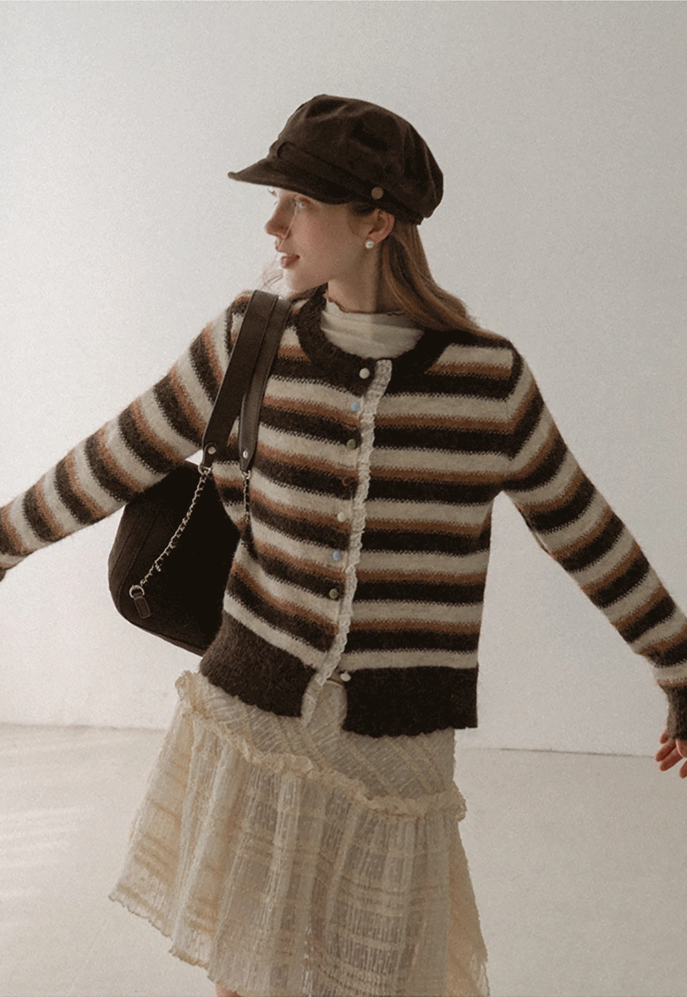 Vintage Striped Knit Cardigan for Women Casual