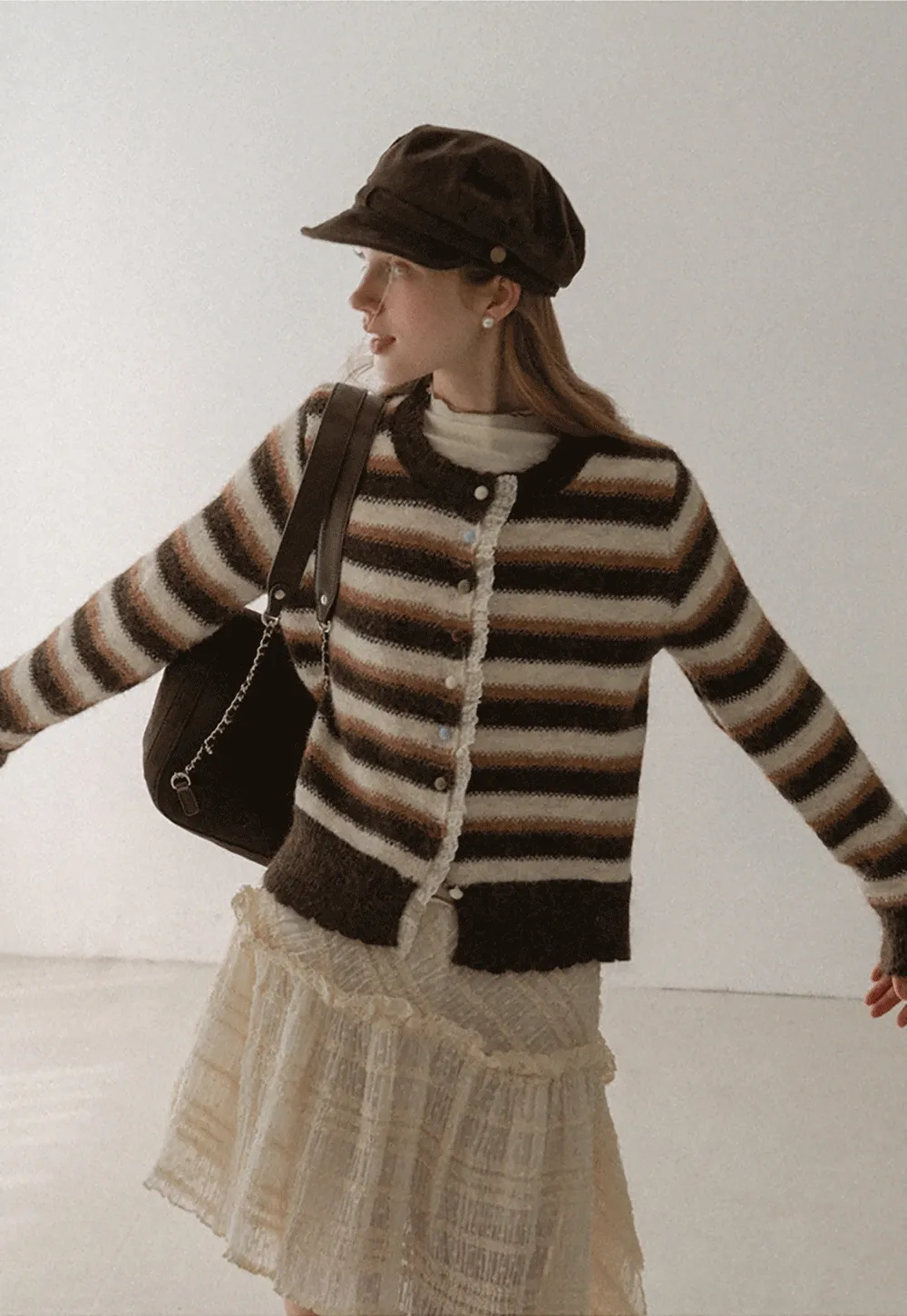 Vintage Striped Knit Cardigan for Women Casual