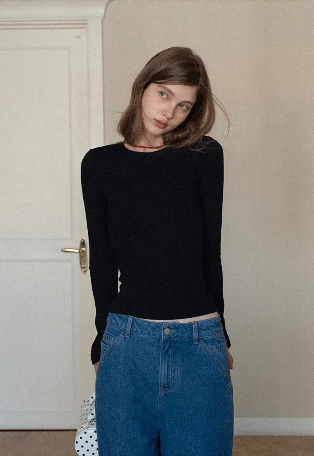 Women Slim Fit Long Sleeve Ribbed Knit Top