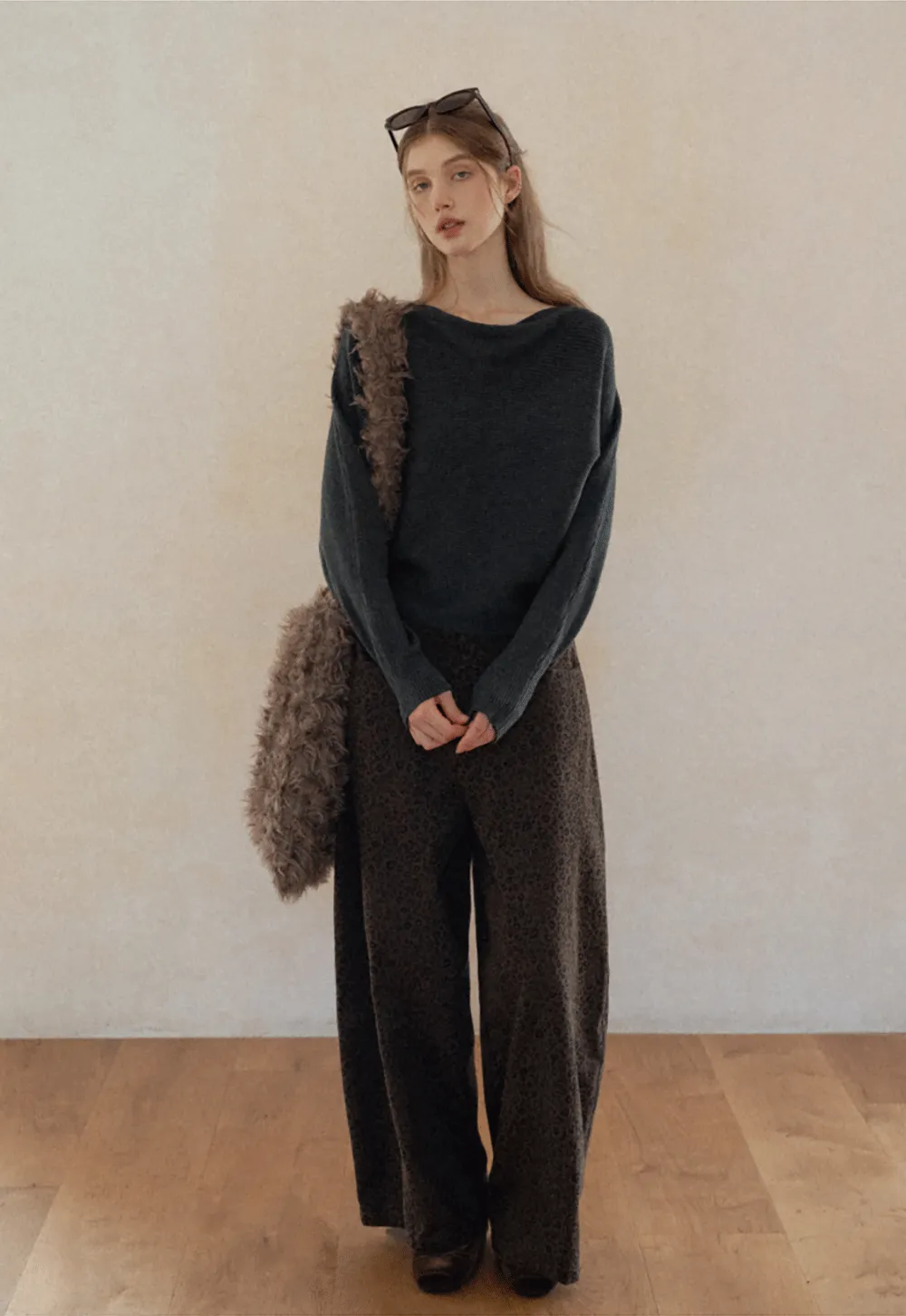 Ribbed Boat Neck Knit Sweater