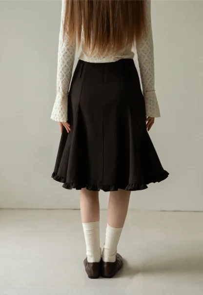 A-Line Brown Skirt with Ruffled Bottom for Women