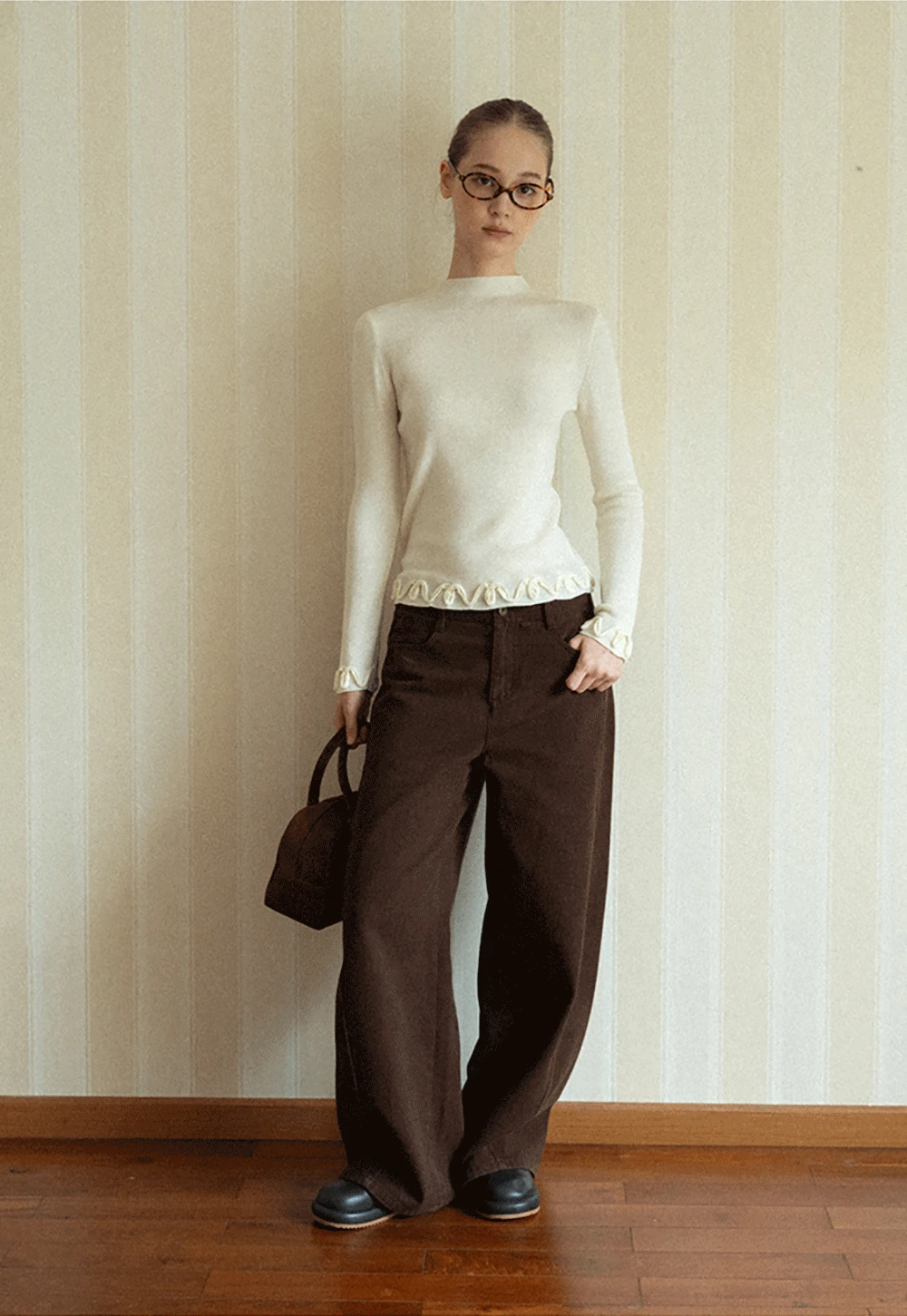 Chic Knit Sweater with Ruffle Edges