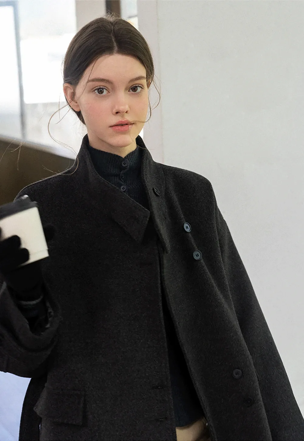 Stand-Collar Twist Button Knit Top