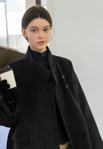 Stand-Collar Twist Button Knit Top