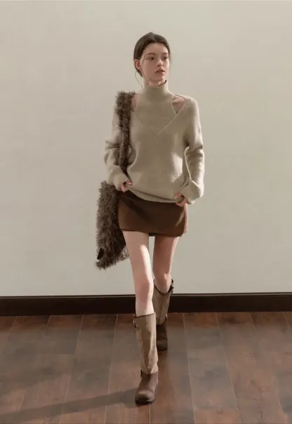 Cut-Out Layered Turtleneck Sweater