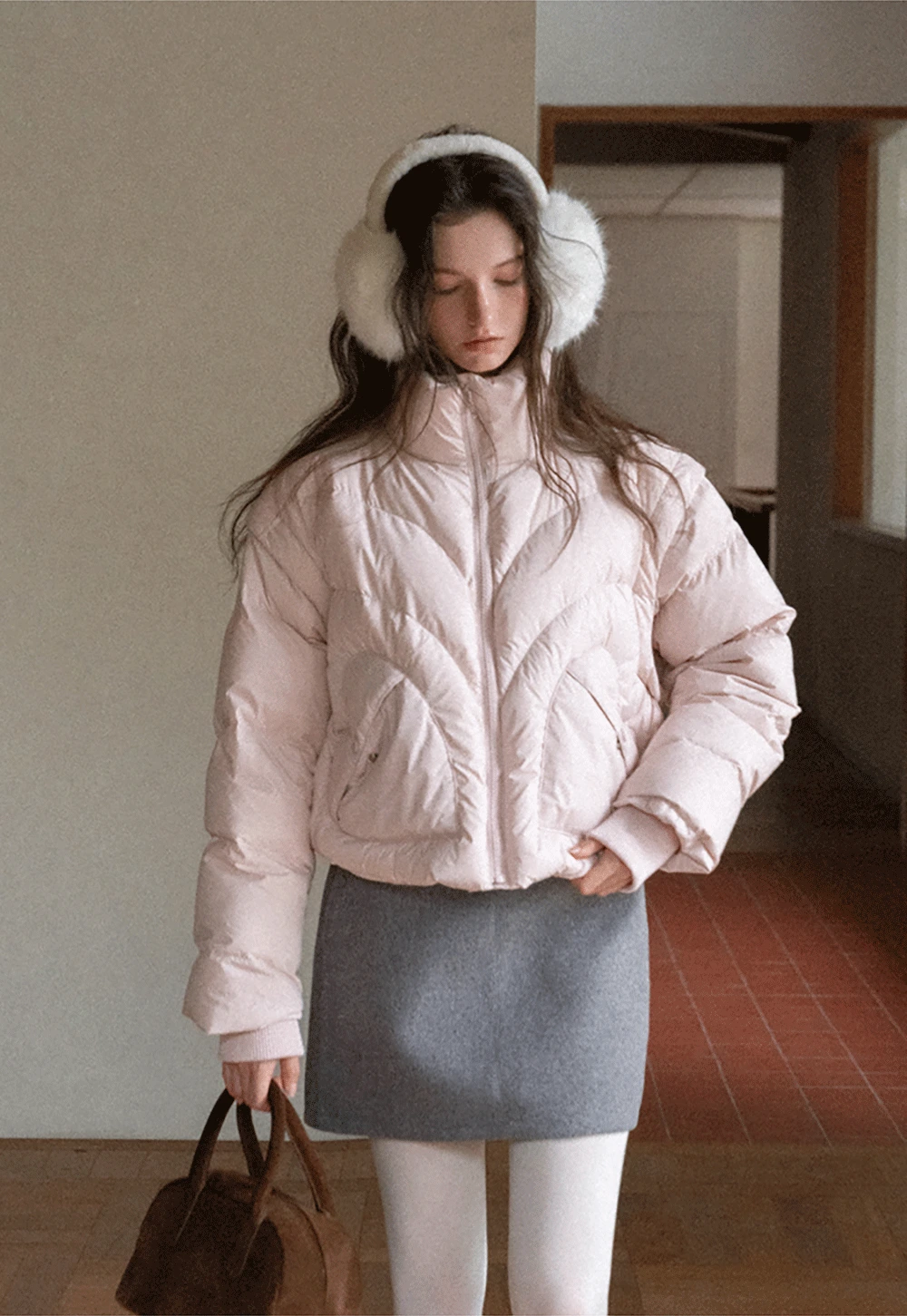2-Way Short Puffer Jacket with Heart Pockets
