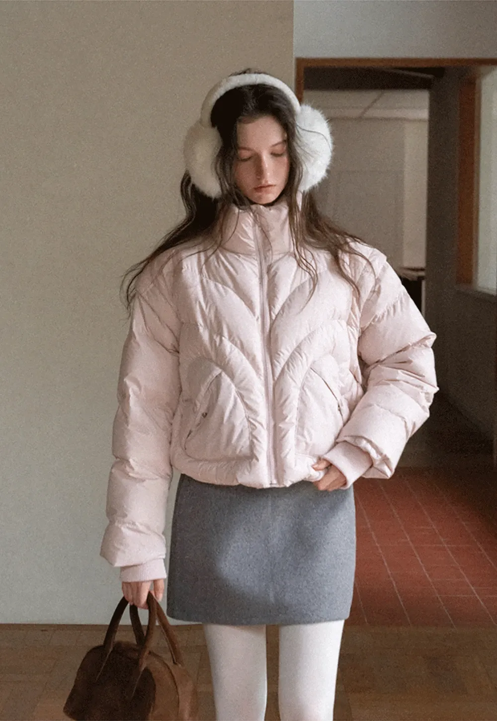2-Way Short Puffer Jacket with Heart Pockets