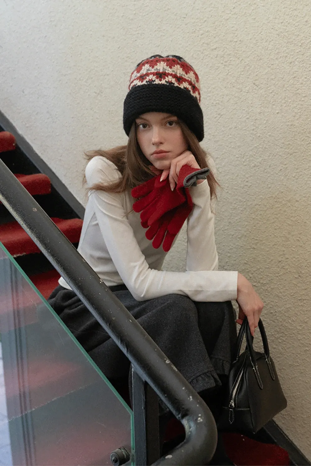 Japanese Vintage Jacquard Wool Blend Beret