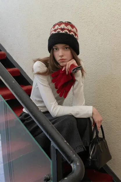 Japanese Vintage Jacquard Wool Blend Beret