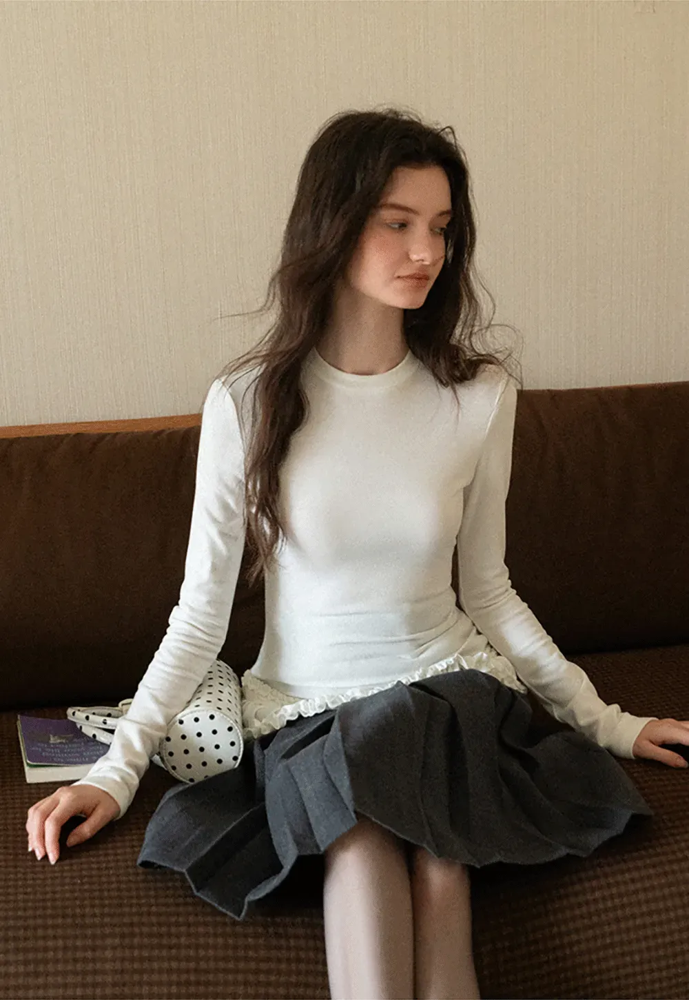 Ruffled Hem Long-Sleeve Tee