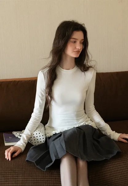 Ruffled Hem Long-Sleeve Tee