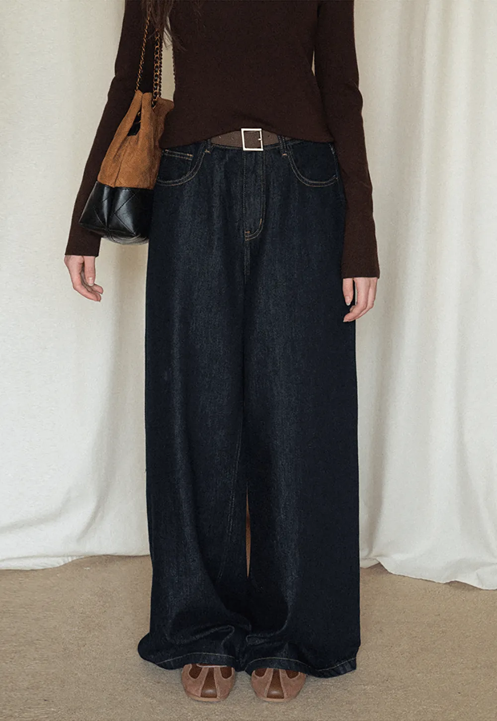 Wide-Leg Dark Wash Jeans