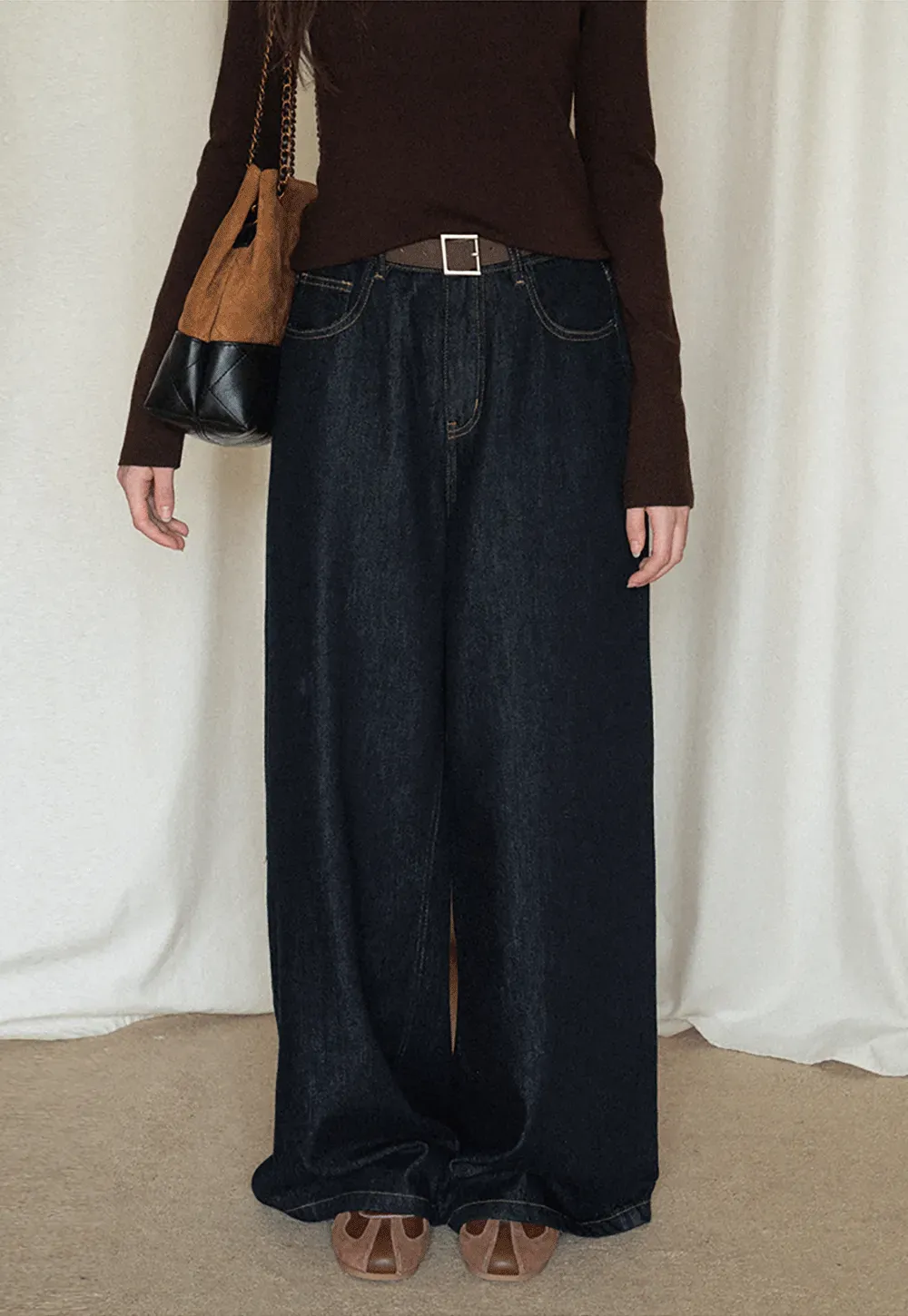 Wide-Leg Dark Wash Jeans