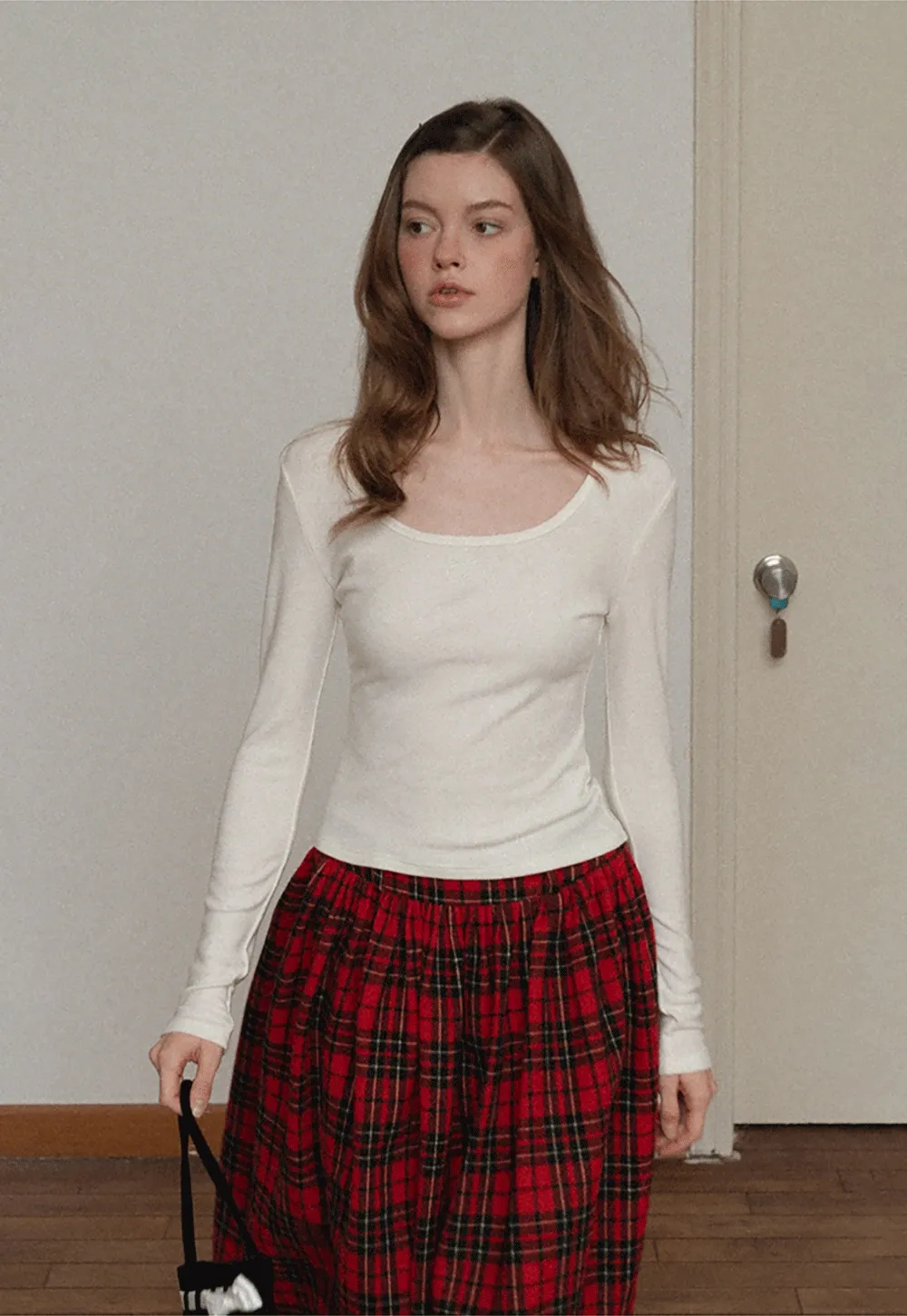 Women Casual Long Sleeve Top with Ribbed Design