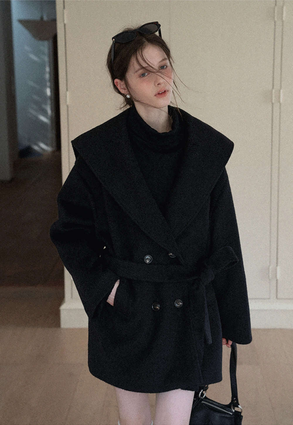 Cozy Black Oversized Coat with Knee-High Boots