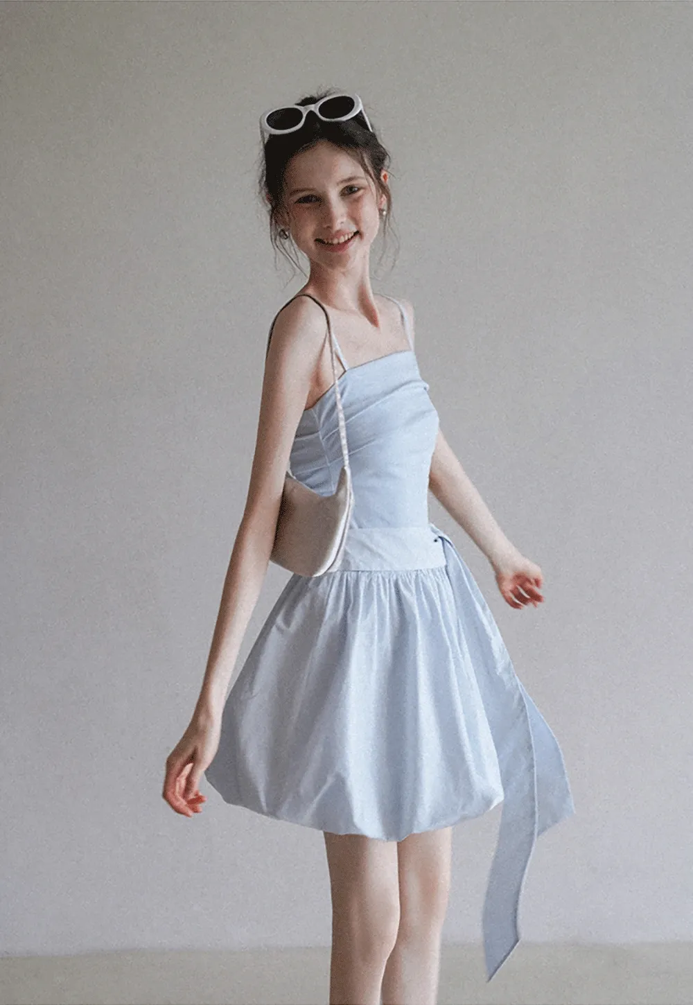Blue Tie Waist Cami Mini Dress