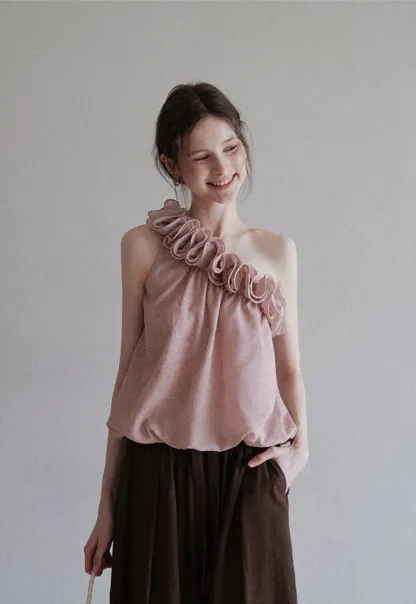 Women’s One Shoulder Ruffle Sleeveless Top