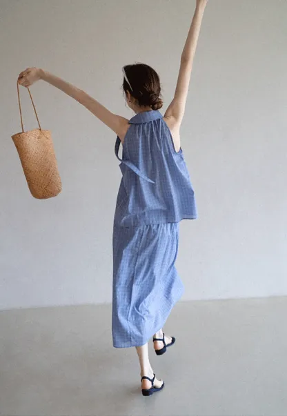 Gingham Halter Top & A-Line Skirt Set