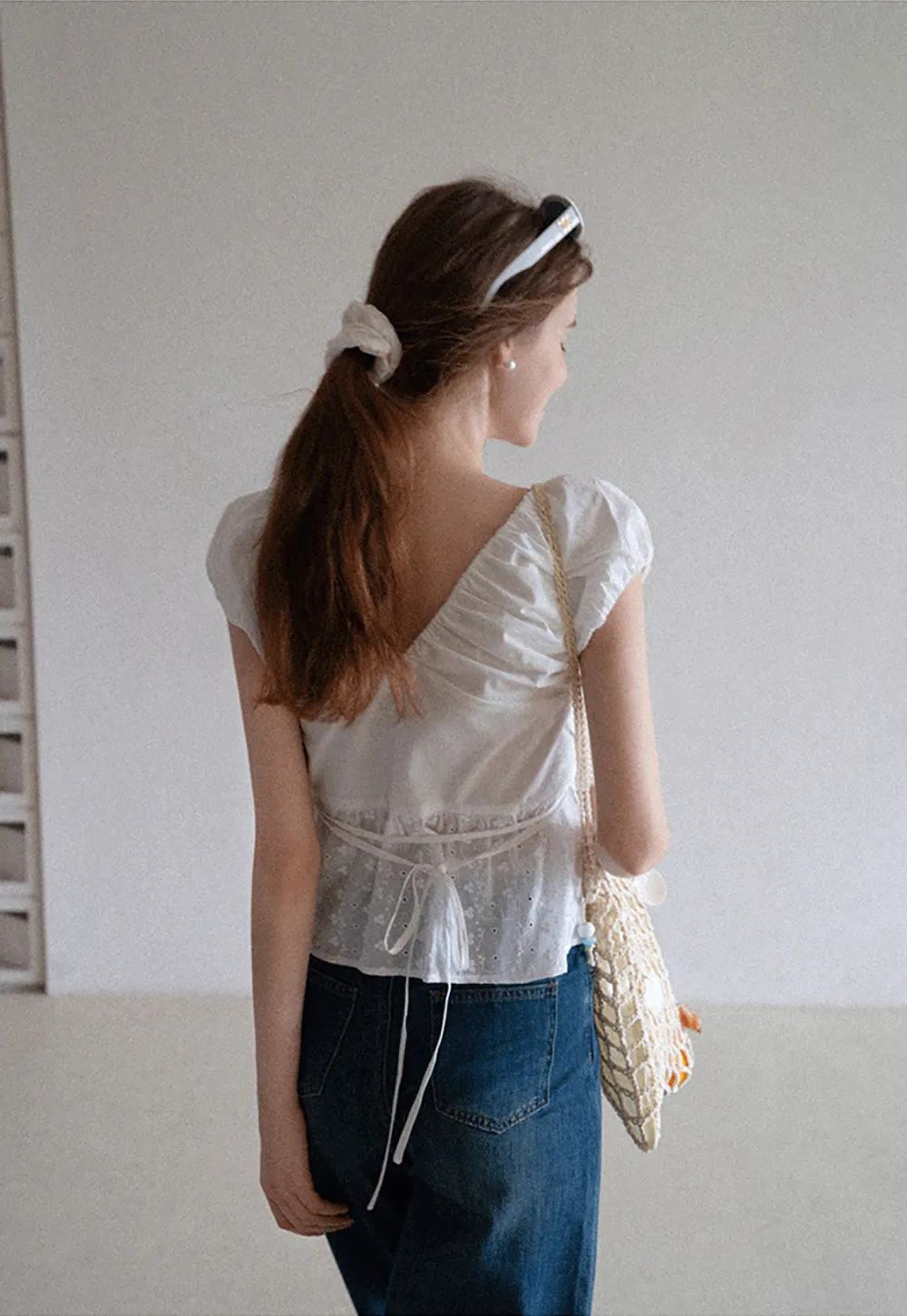 Ruched Sleeveless Lace Trim Top