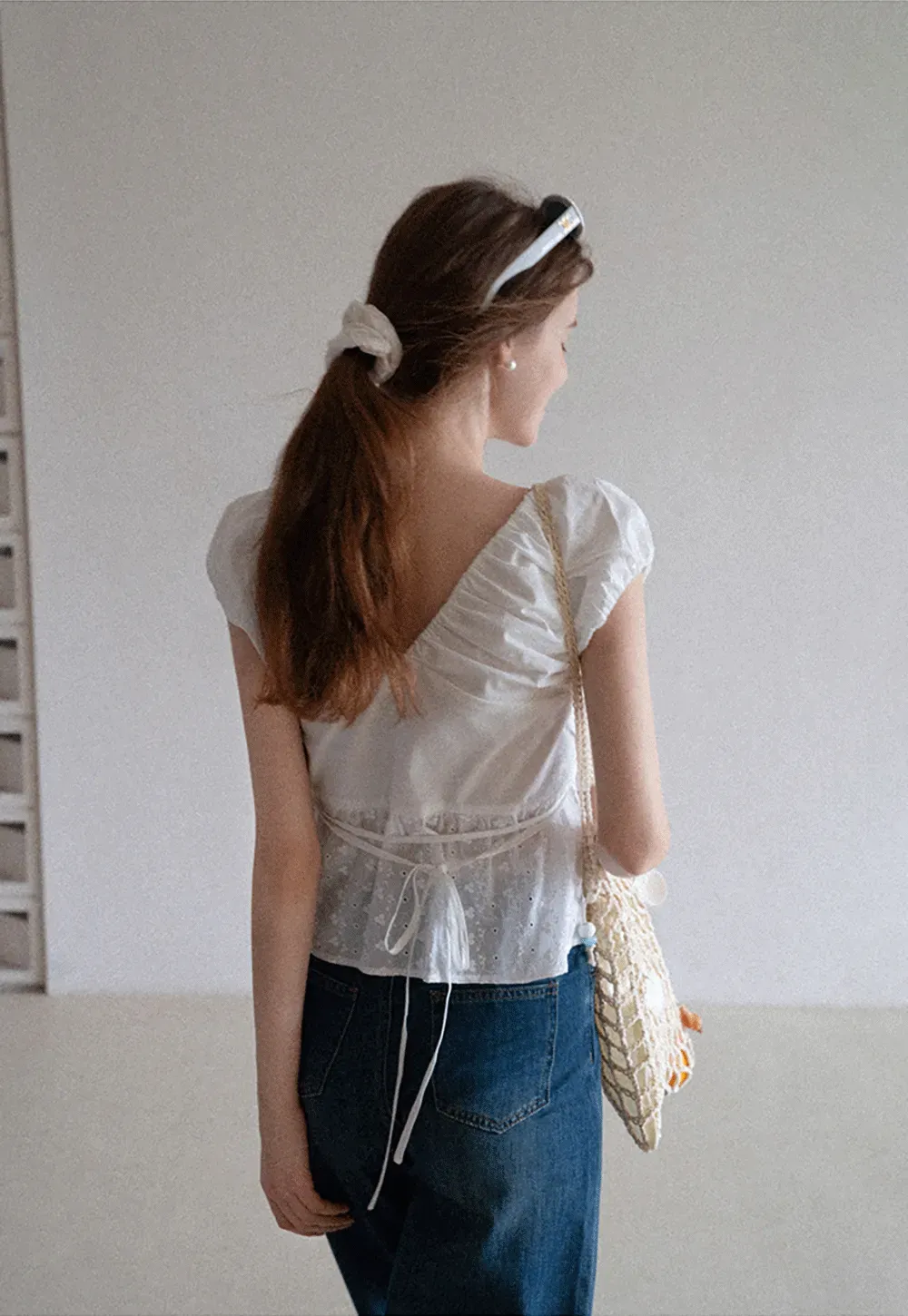 Ruched Sleeveless Lace Trim Top