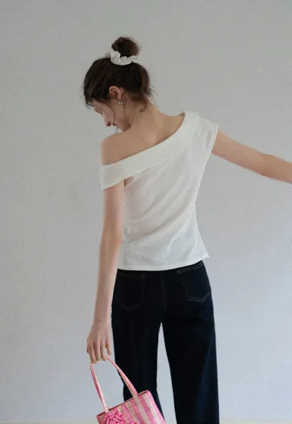 Belted Asymmetric Off-Shoulder Top