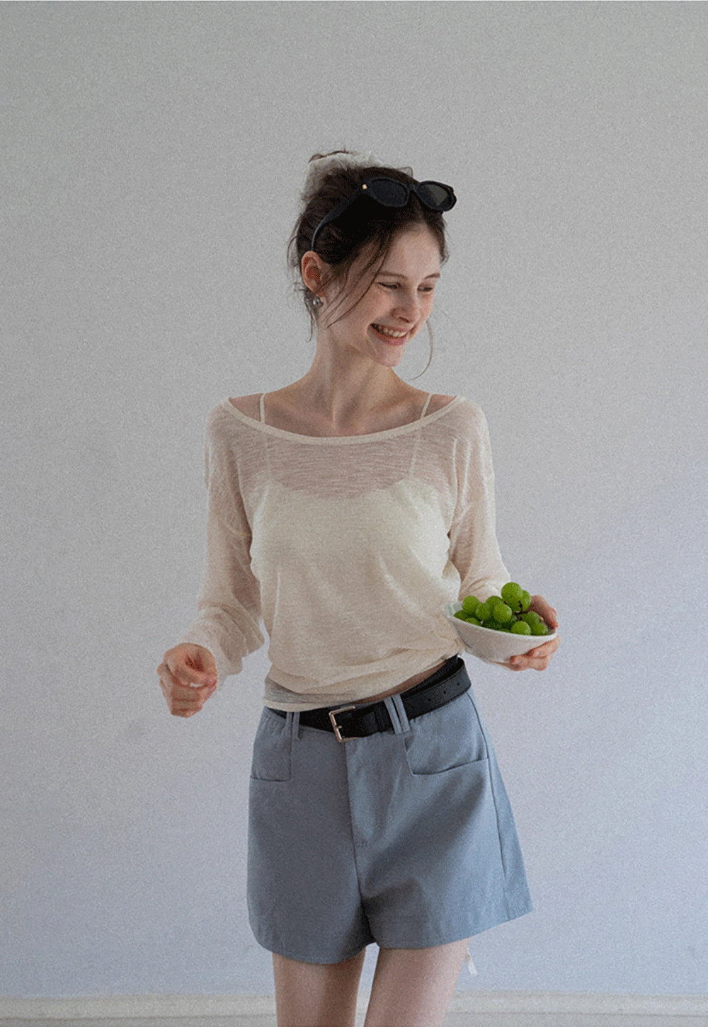Women's Lightweight Sheer Boat-Neck Long-Sleeve Knit Top