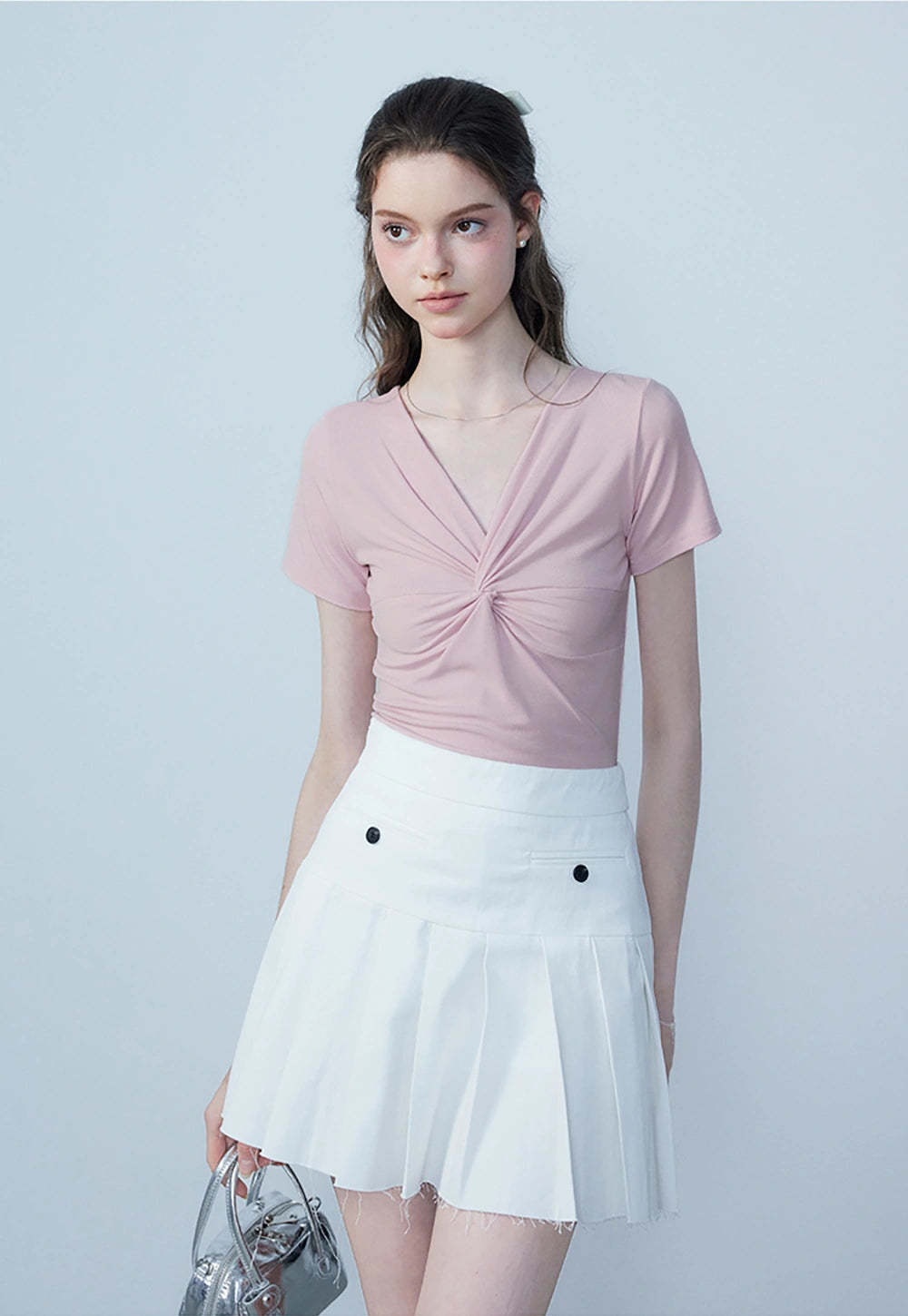 Elegant Women's V-Neck Slim Fit Knot T-Shirt - Flattering and Stylish