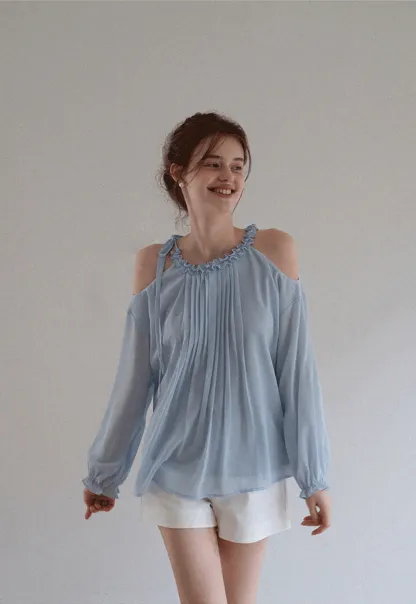 Women’s Cold-Shoulder Pleated Blouse