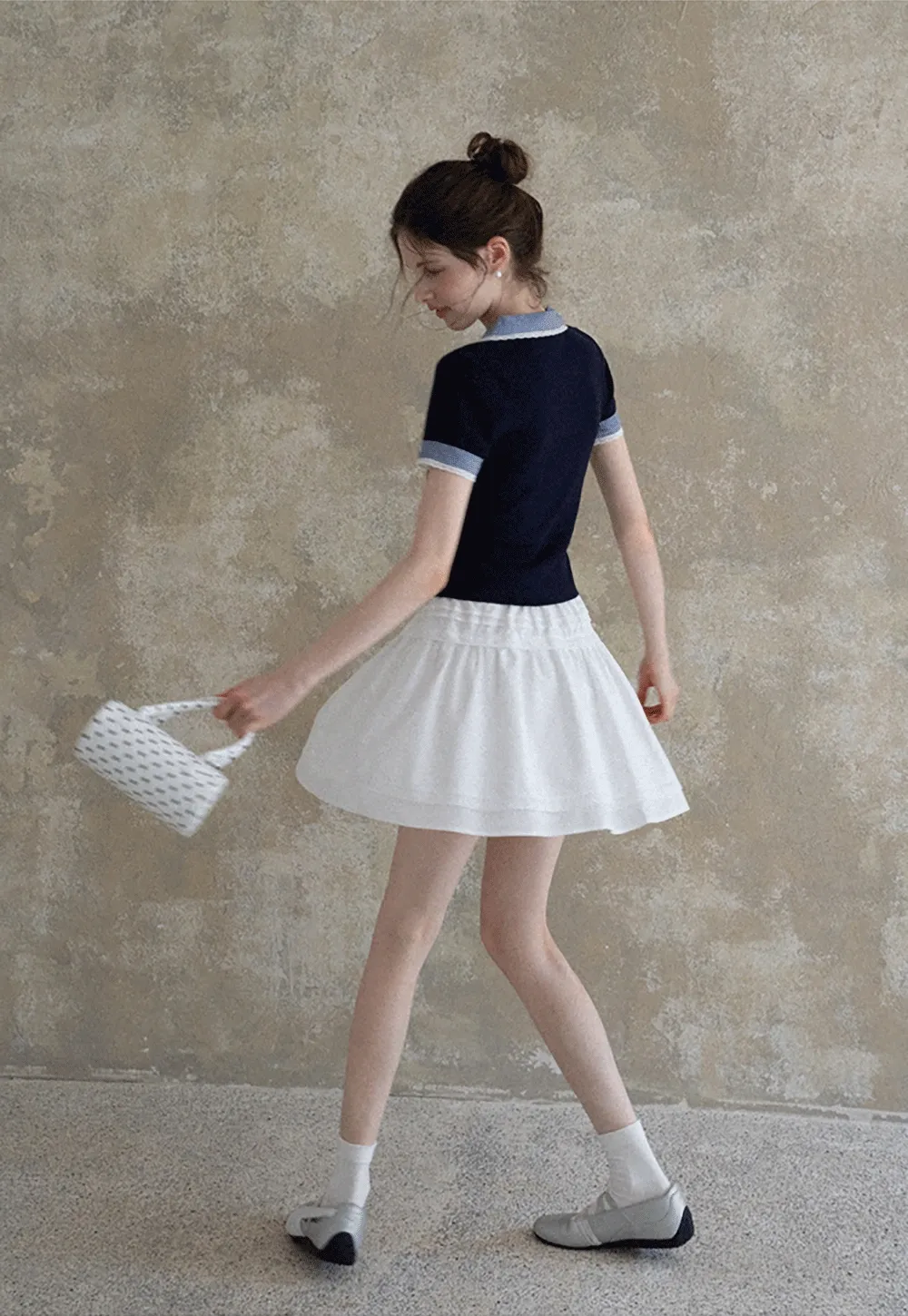 Women Drawstring Waist Layered Lace Trim Mini Skirt