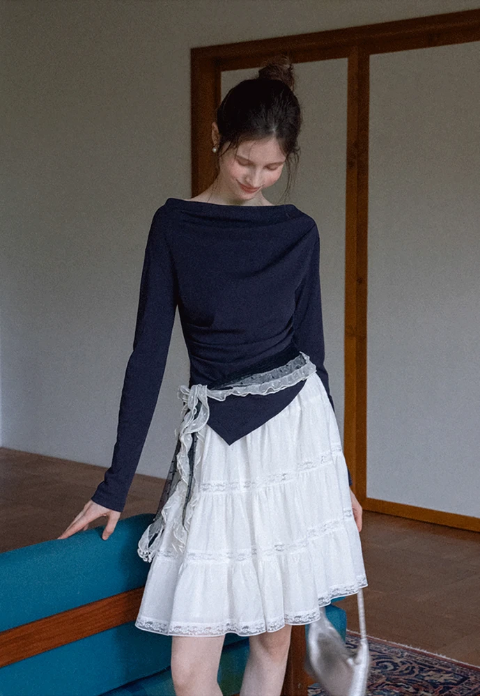Women Cowl Neck Ruffle Scarf Top