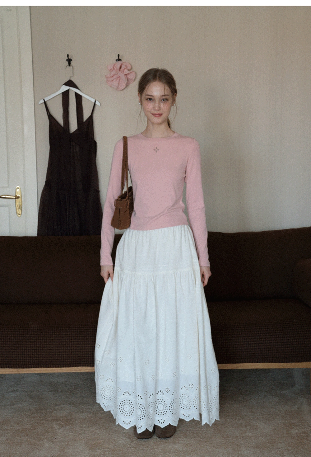 Womens Pink Fitted Long Sleeve Tee